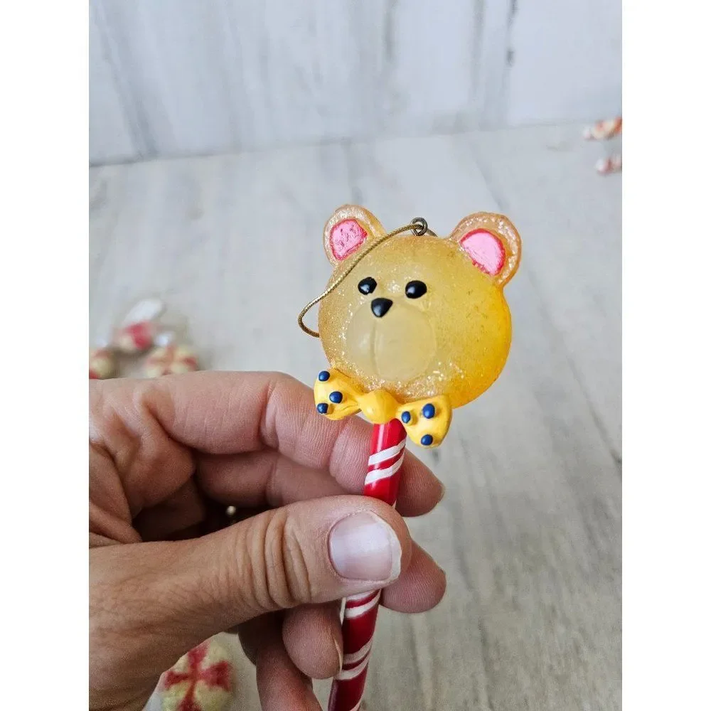 Peppermint candy cane vintage ornament‎ sucker lollipop bear Xmas tree